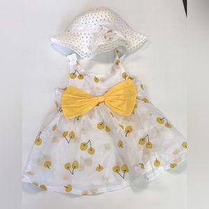 Cute yellow cherries dress with hat 9-12M